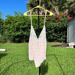 Vintage Intimate Moods Pink Nylon Floral Lace Teddy Bodysuit Size M